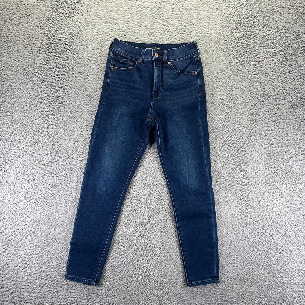 Express Jeans Women 2P Blue Cotton Denim Skinny High-Rise Workwear Faded Stretch